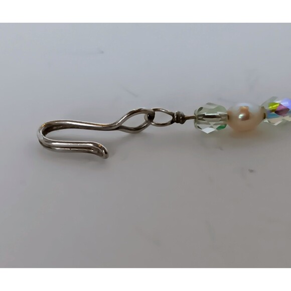 Artisan Sterling Silver Heart Pendant Green AB Glass & Pearl Necklace 16-18 in - Picture 14 of 15